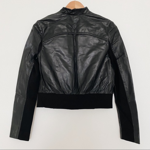 NWOT BCBG BLACK LEATHER BOMBER JACKET ZIP UP FALL WINTER WARDROBE Sz S - Picture 2 of 5